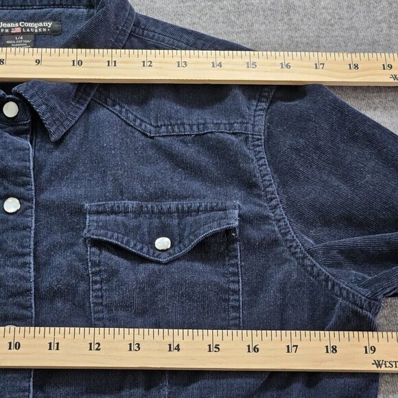 Ralph Lauren Shirt Youth Women L Navy LS Pearl Snap Button Corduroy Boho Western - Picture 4 of 14